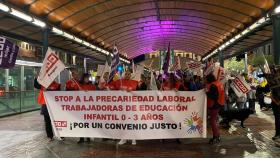 Imagen de la manifestación de trabajadoras de escuelas infantiles celebrada este jueves en Valladolid.
