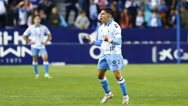 Haitam celebra su gol contra el Córdoba en La Rosaleda.