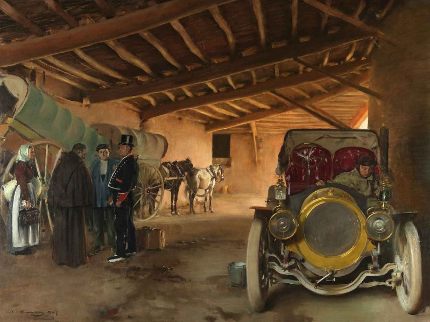 'La cochera de Moià', pintura al óleo firmada por Ramón Casas, datada de 1907