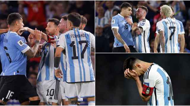 Instantes del partido entre Uruguay y Argentina.