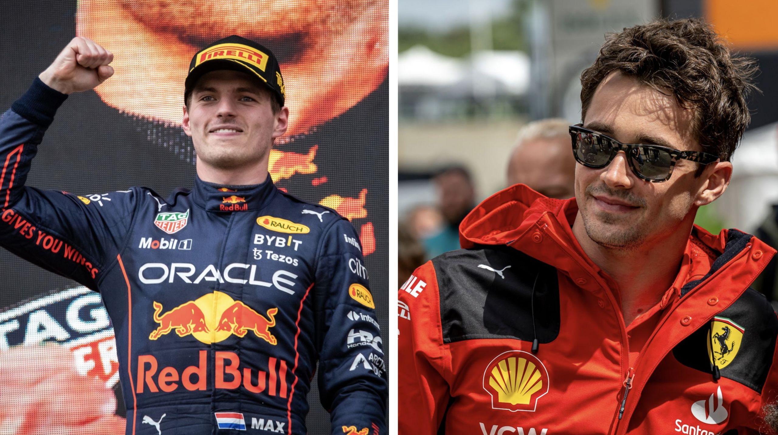 El piloto de F1 neerlandés Max Verstappen (izquierda) y el monegasco Charles Leclerc (derecha).