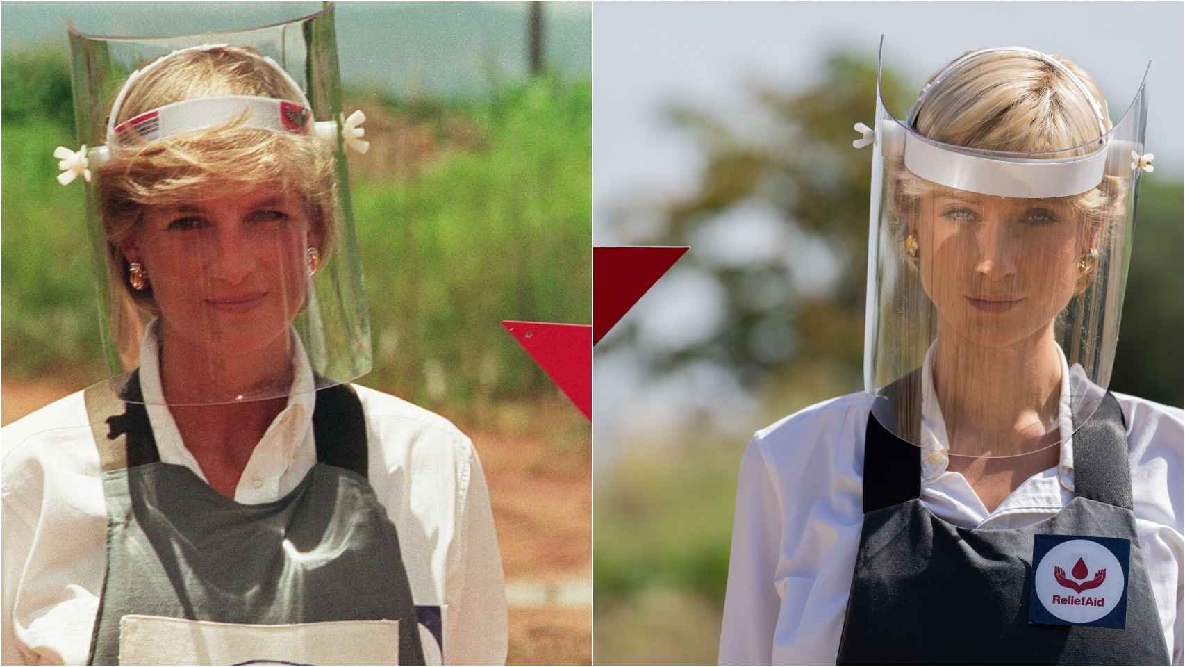 El paseo de Diana de Gales por un campo de minas antipersona en la realidad y la serie