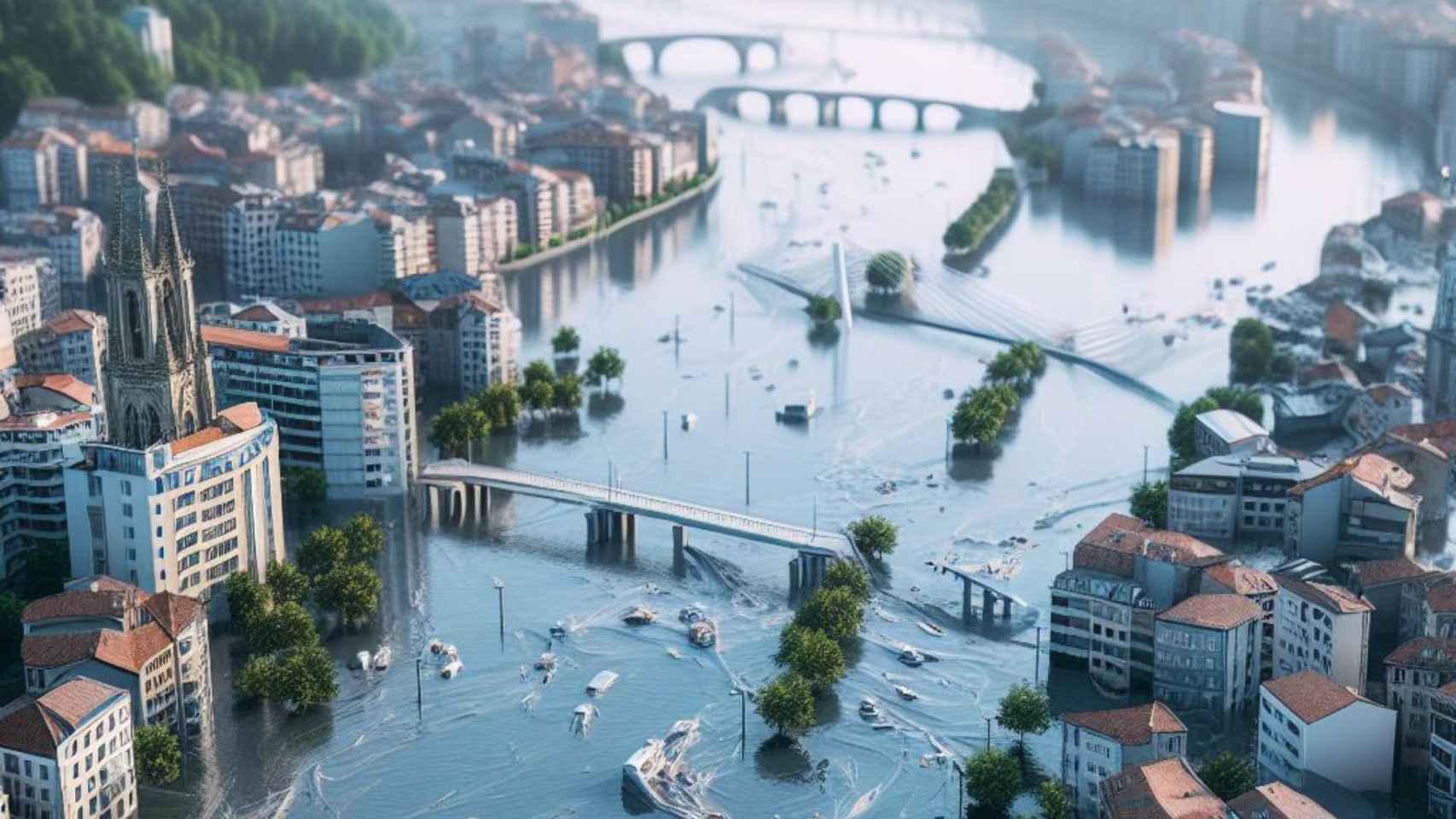 Imagen ficticia de una inundación en la ciudad de Pontevedra.