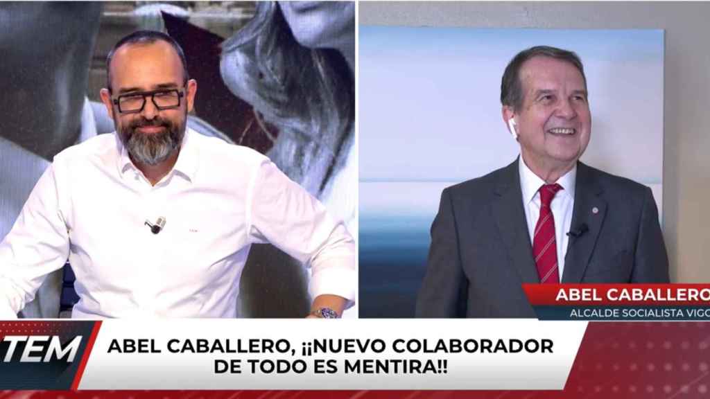 Momento en el que Risto anuncia que Abel Caballero será colaborador del programa.