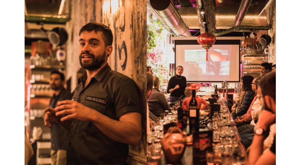 Anxo Vila y Silvia Flores durante las masterclass de Tio Pepe Challenge en Madrid