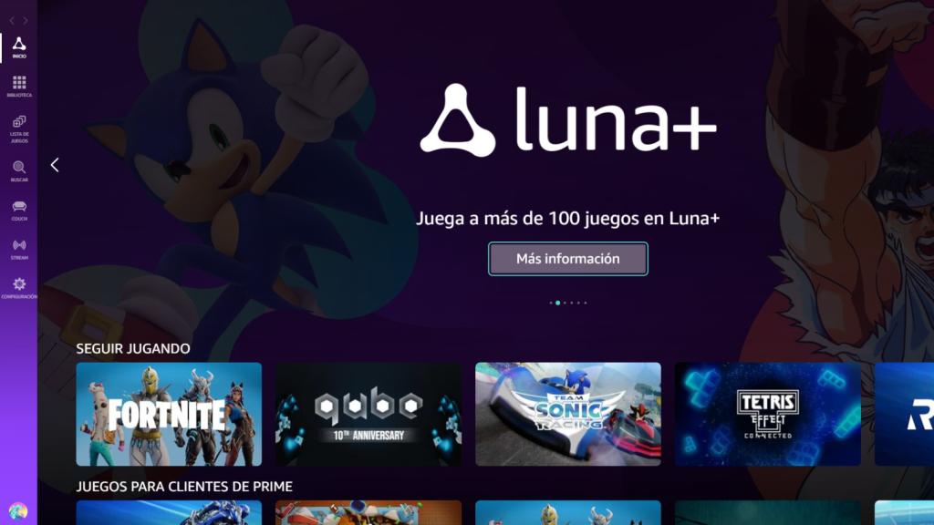 Captura del menú de Amazon Luna en el navegador de PC