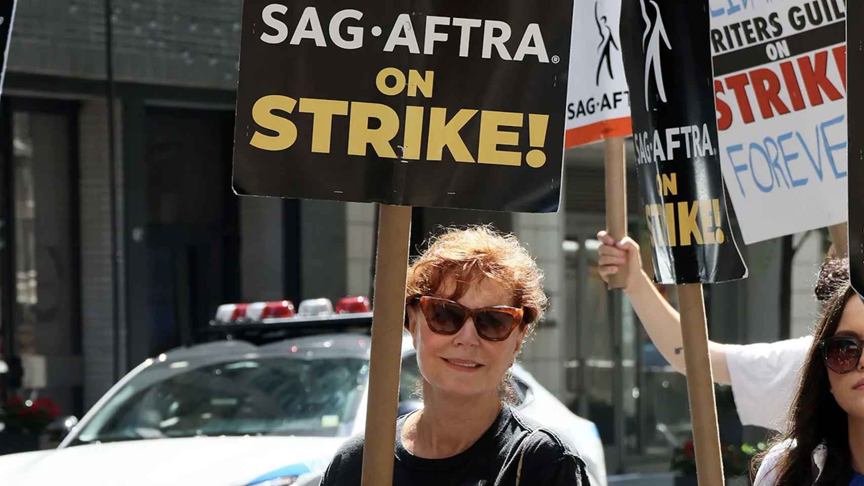 Susan Sarandon en la huelga de actores.