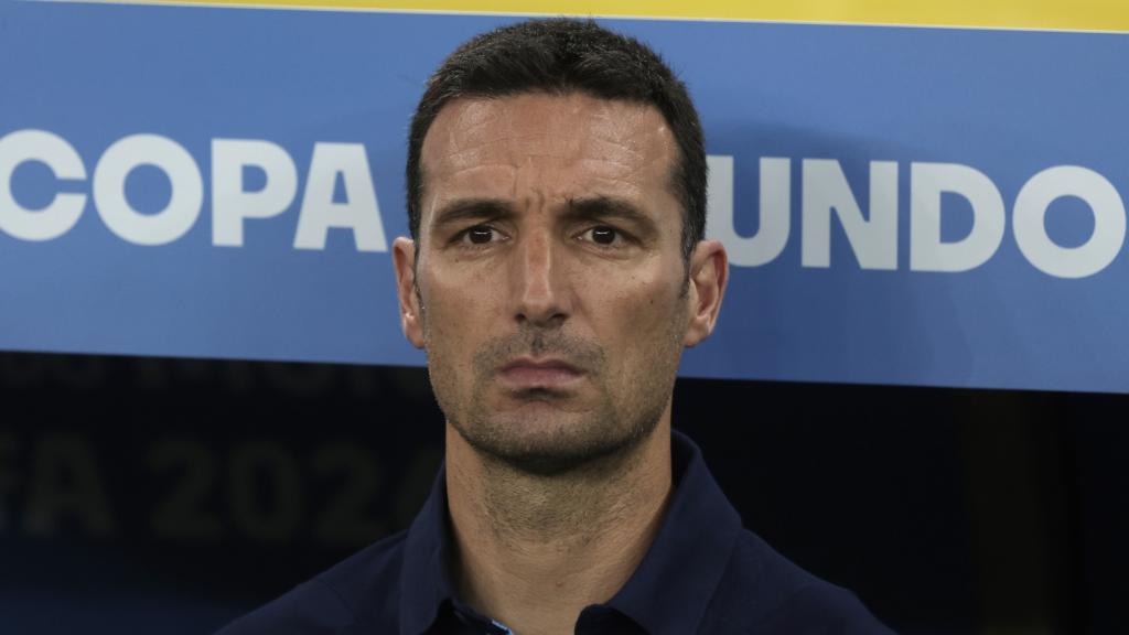 Lionel Scaloni en el banquillo de la selección de Argentina