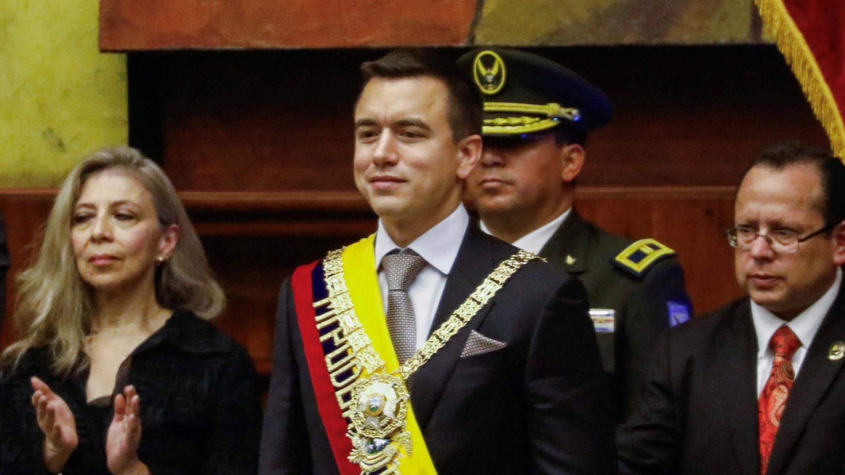 Daniel Noboa, presidente de Ecuador, este jueves la Asamblea Nacional de Quito tras jurar su cargo.