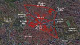 Un mapa de las calles con iluminación de Navidad de Madrid.