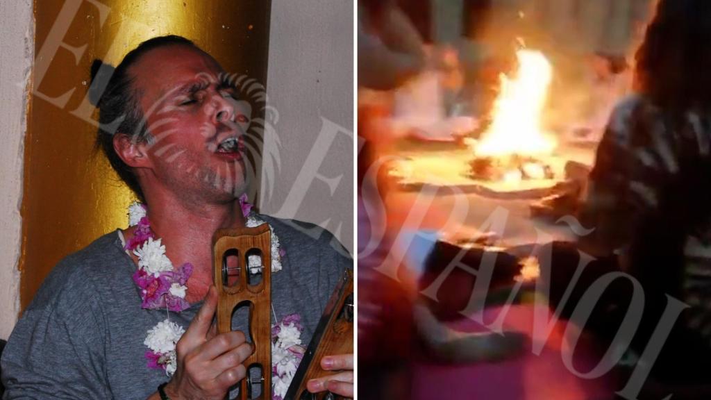 El 'lama de Murcia' Trascendencia Total durante el Ritual del Fuego que ofició en la Fundación Mahasandhi que ha desmantelado el Grupo de Sectas.