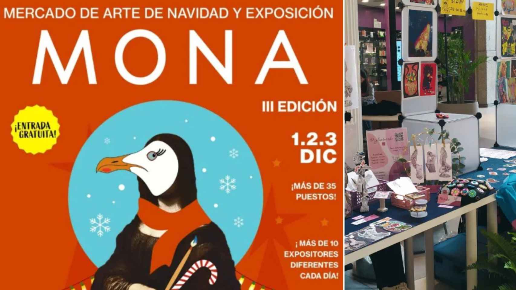 Cartel del evento y una imagen de una edición pasada de Mona.