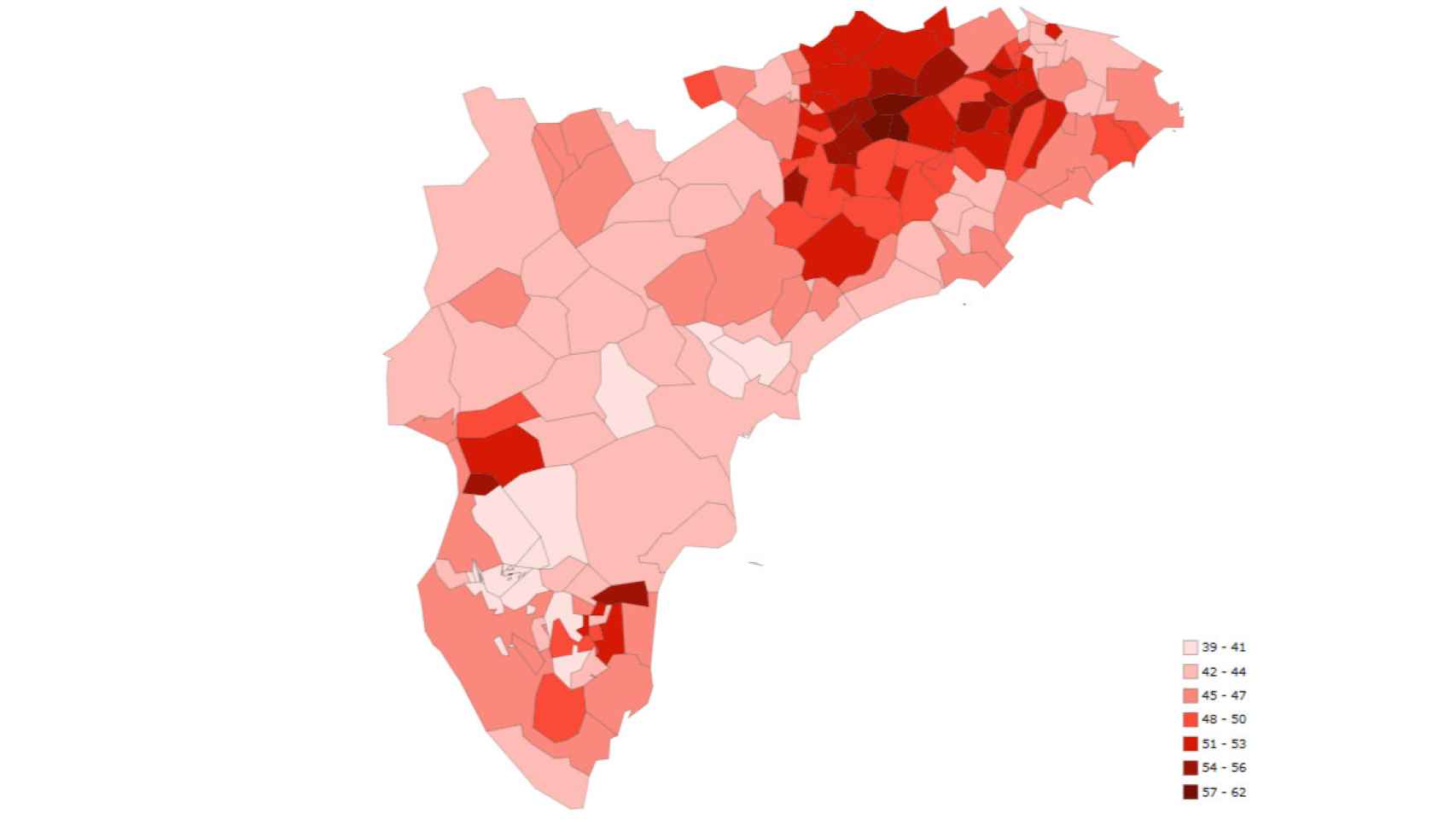 Mapa demográfico de la provincia de Alicante.