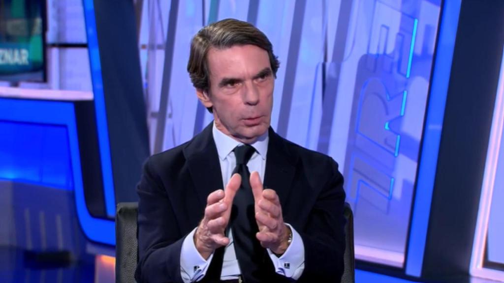 El expresidente José María Aznar durante una entrevista en Trece TV este jueves.