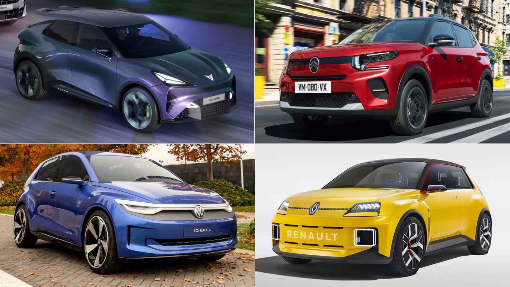 Cupra Raval, VW ID.2, Renault 5, Citroën C3: estos coches eléctricos llegan en 2024 y 2025.