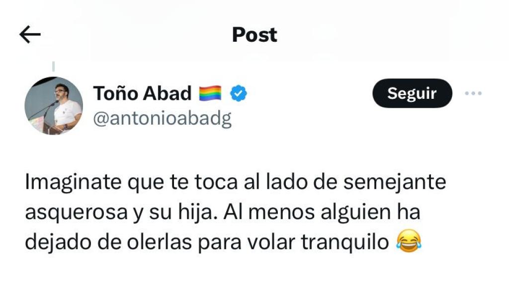 El tuit de Abad contra Monasterio y su hija.