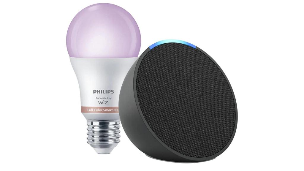 Amazon Echo Pop y bombilla inteligente Philips