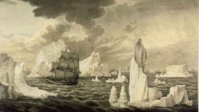 Grabado de la Atrevida, fragata española en Alaska en 1789-1790