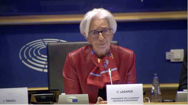 La presidenta del BCE, Christine Lagarde, durante su comparecencia de este lunes en la Eurocámara