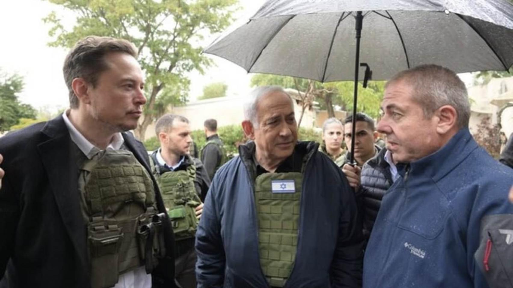 Benjamín Netanyahu este lunes con Elon Musk en Israel.