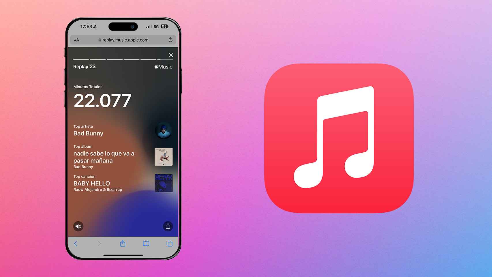 Fotomontaje con el logo de Apple Music y un iPhone.