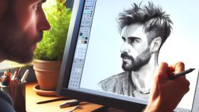 Un hombre dibujando una imagen en el ordenador