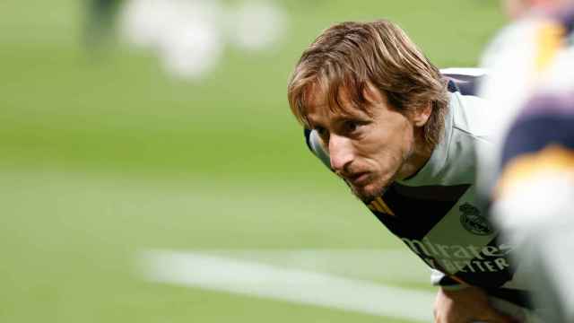 Luka Modric, en un calentamiento del Real Madrid