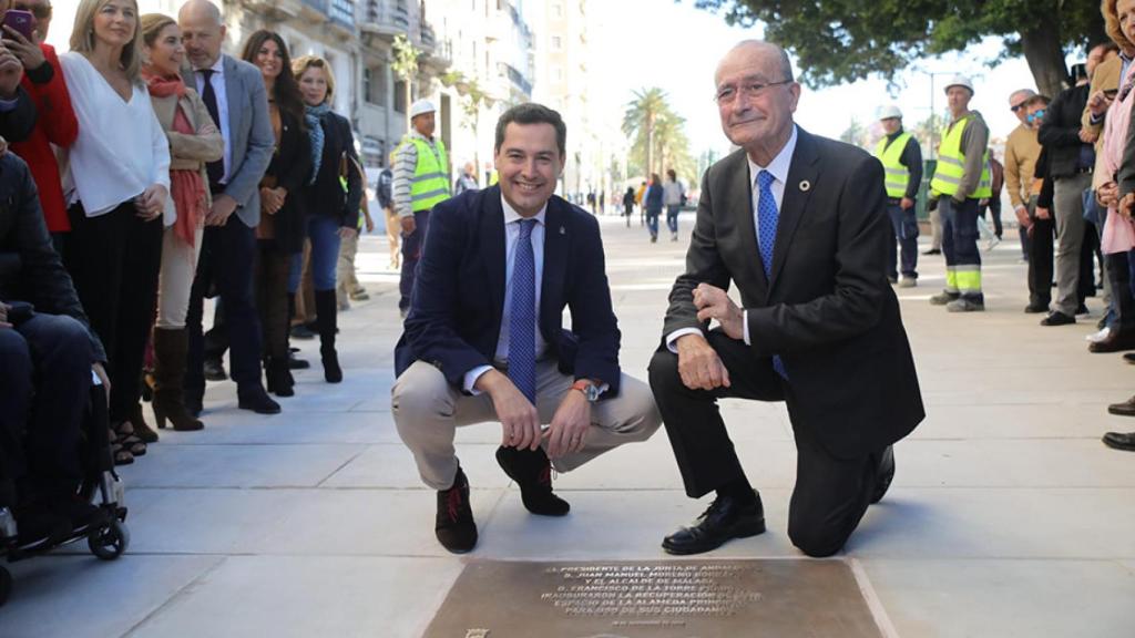 Juanma Moreno Bonilla y Francisco de la Torre, en la inauguración de la nueva Alameda, el 30 de noviembre de 2019.