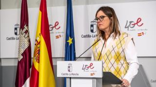Esther Padilla, consejera portavoz del Gobierno de Castilla-La Mancha, este miércoles en rueda de prensa
