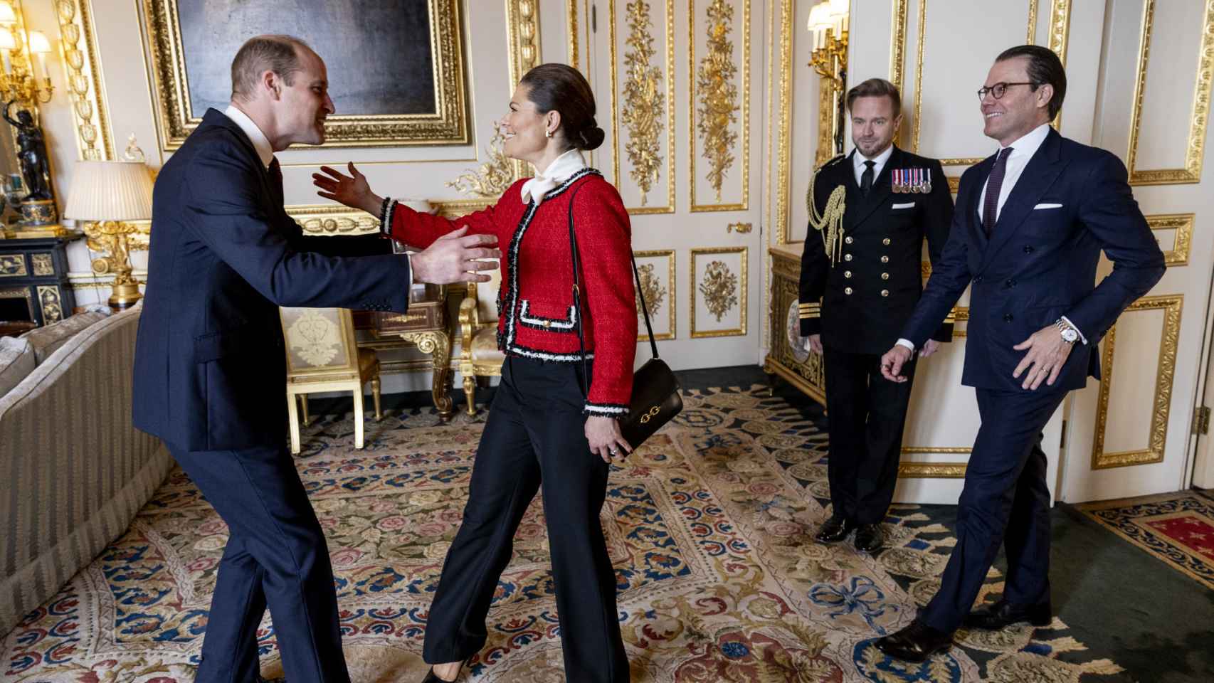 El príncipe Guillermo, Victoria y Daniel de Suecia.