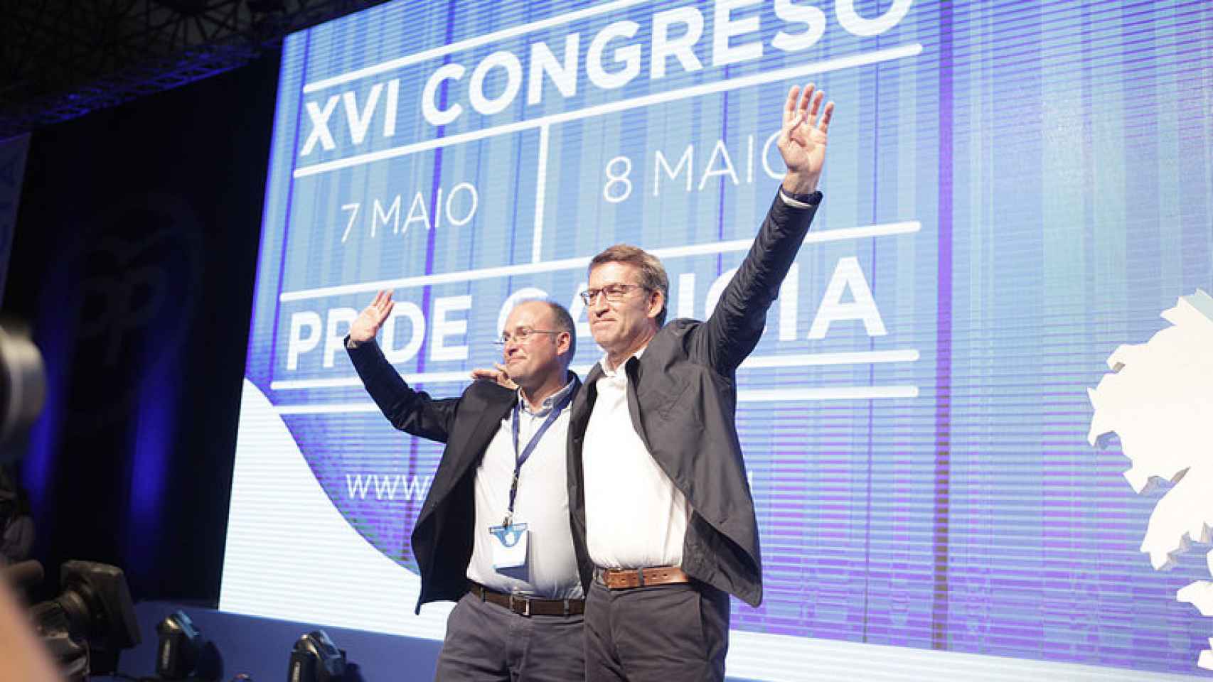 Miguel Tellado junto a Alberto Núñez Feijóo, en el XVI Congreso del PP de Galicia, celebrado en mayo de 2016.