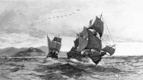 Expedición de Torres avistando cabo York en Australia. 1886