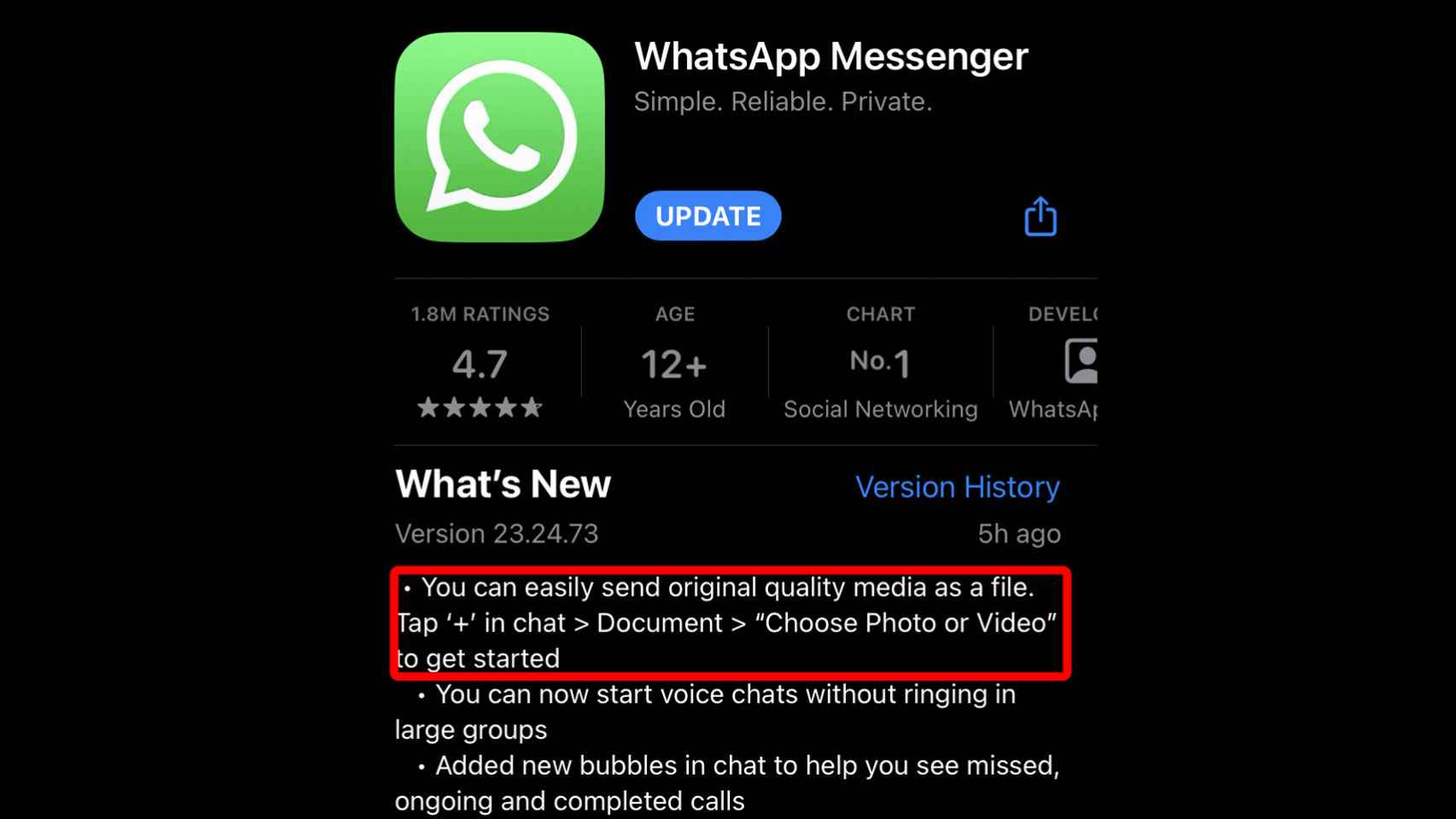 Página de la tienda de App Store para WhatsApp.