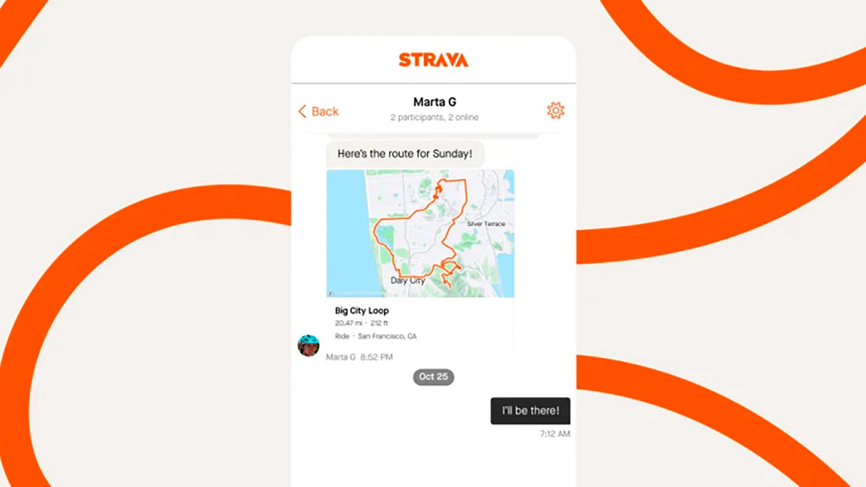 Imagen de la nueva funcionalidad de mensajería de Strava