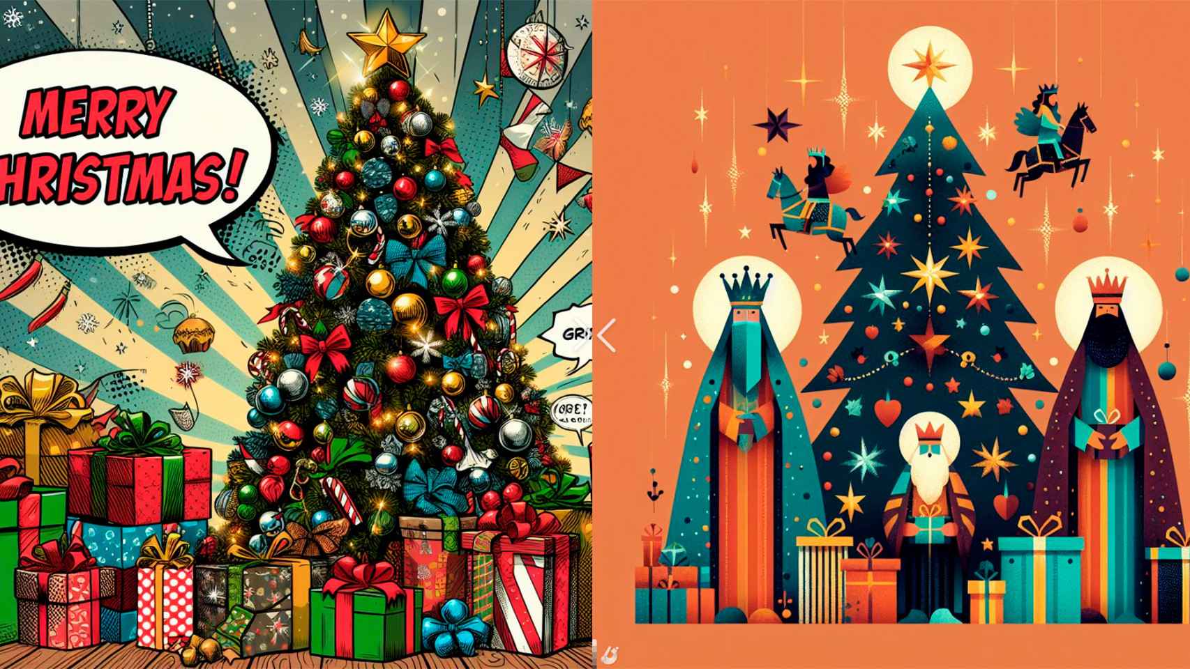 Generación de felicitación navideña con el estilo comic y abstracto