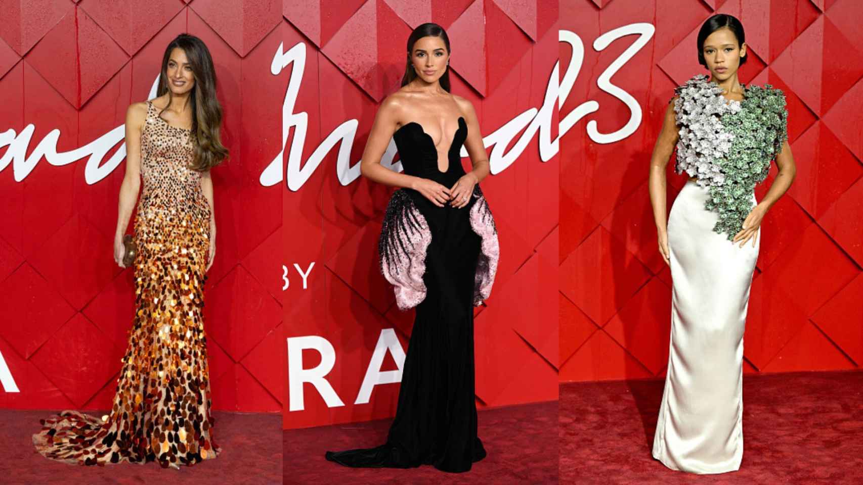 Amal Clooney, Olivia Culpo y Taylor Russell en los Fashion Awards Show 2023.