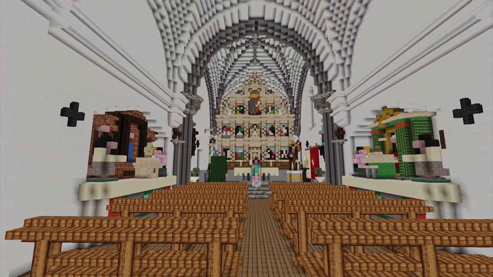 Interior de la iglesia de San Salvador, en Yugueros (León), recreado en 'Minecraft' por Gabriel García.
