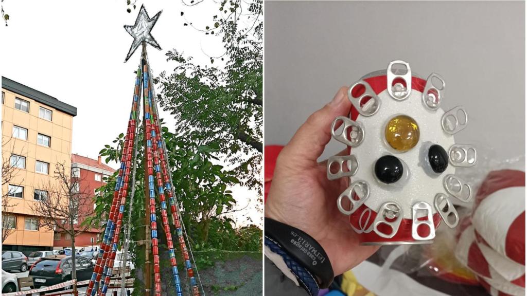 Árbol y adornos navideños hechos en el barrio de O Ventorrillo