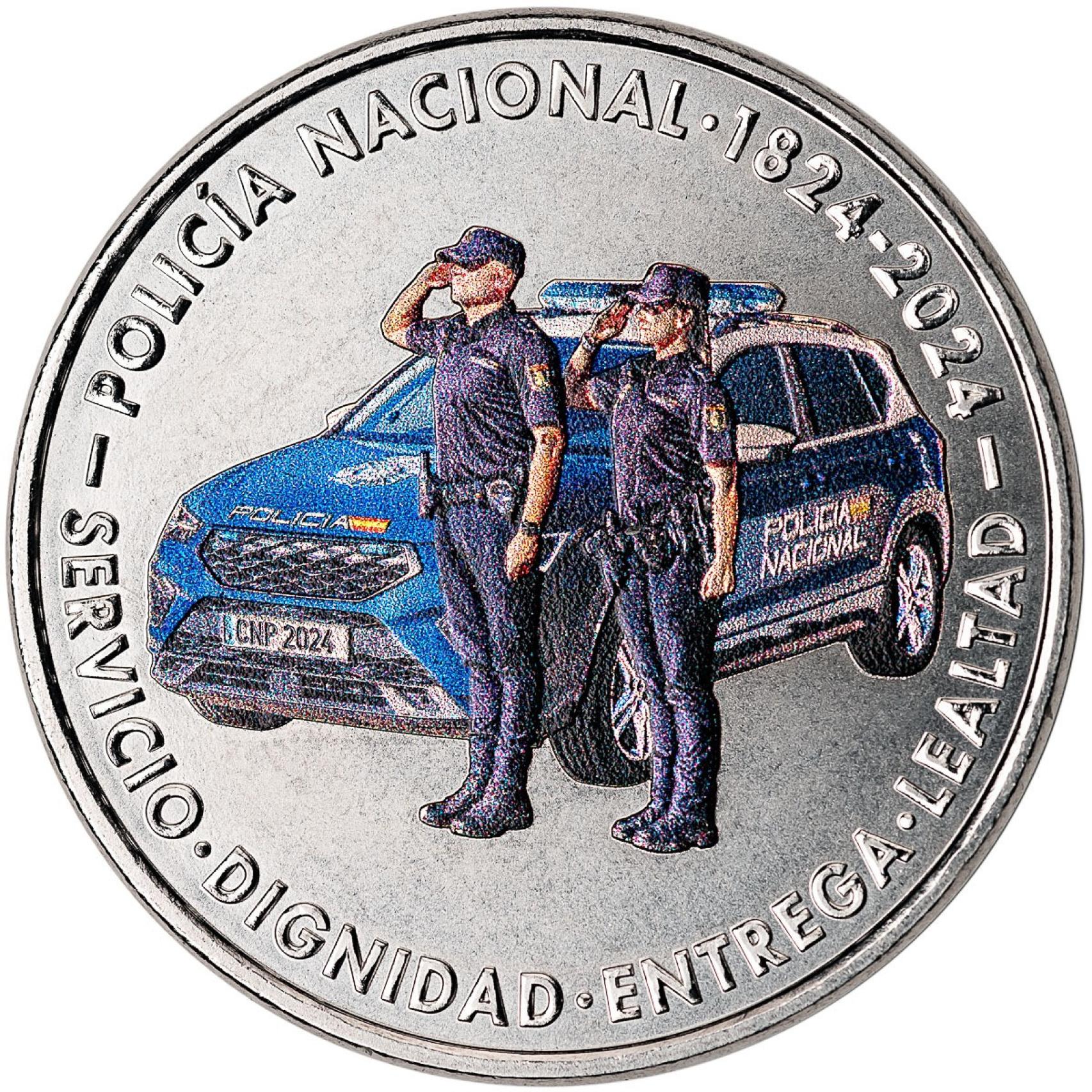 Moneda de dos euros por el aniversario de la Policía Nacional.