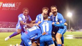 Jugadores del Arandina celebrando su gol al Cádiz en la anterior ronda de Copa del Rey