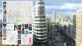 - Imagen de la Gran Vía de Madrid y los paneles publicitarios de la Diputación de Palencia.