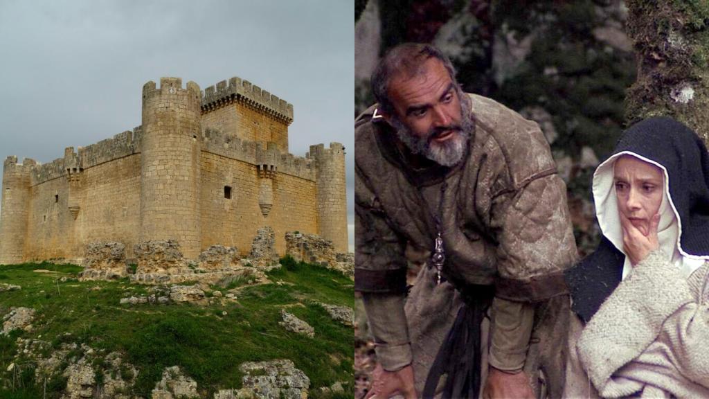 Montaje con el Castillo de Villalonso y Sean Connery y Audrey Hepburn durante la película 'Robin y Marian'