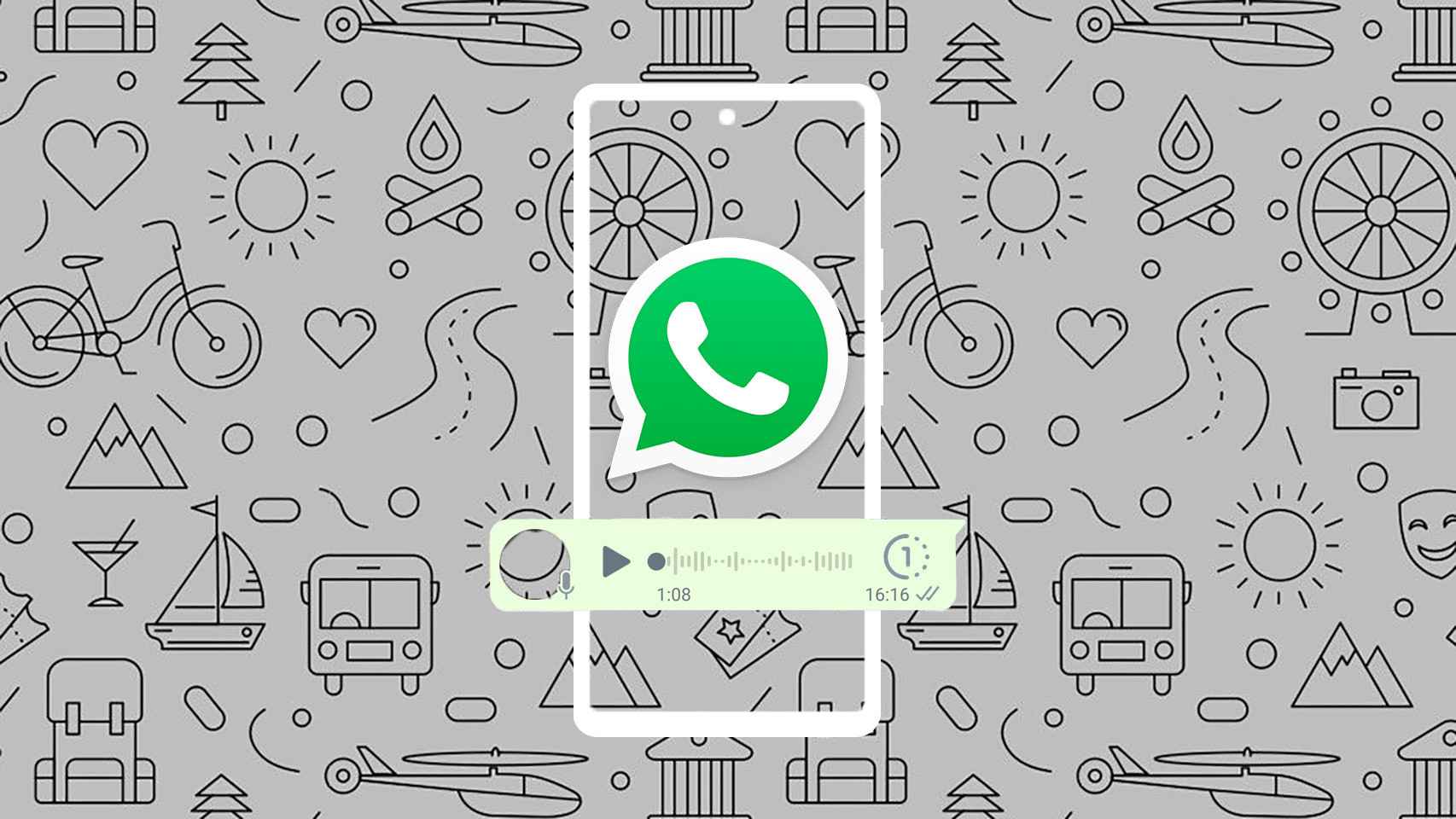 Fotomontaje con un móvil y el logo de WhatsApp.