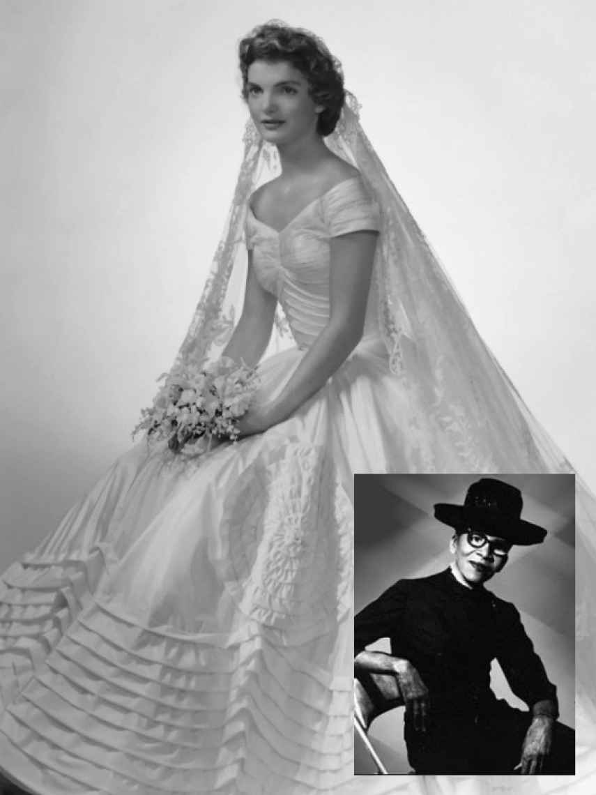 Montaje de Magas del retrato de Ann Lowe y de Jackie Kennedy con su vestido de novia
