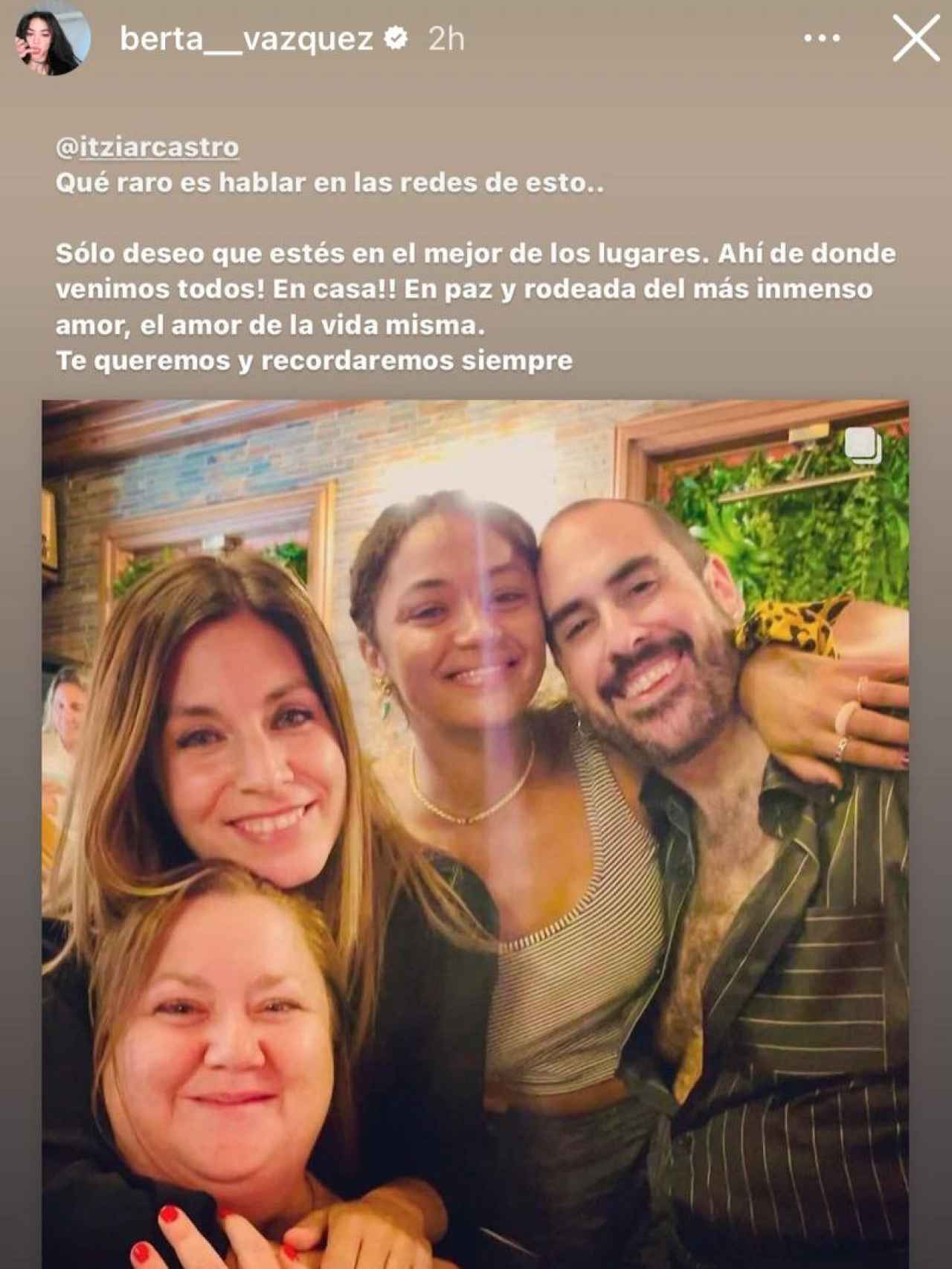 Historia de Instagram de Berta Vázquez.