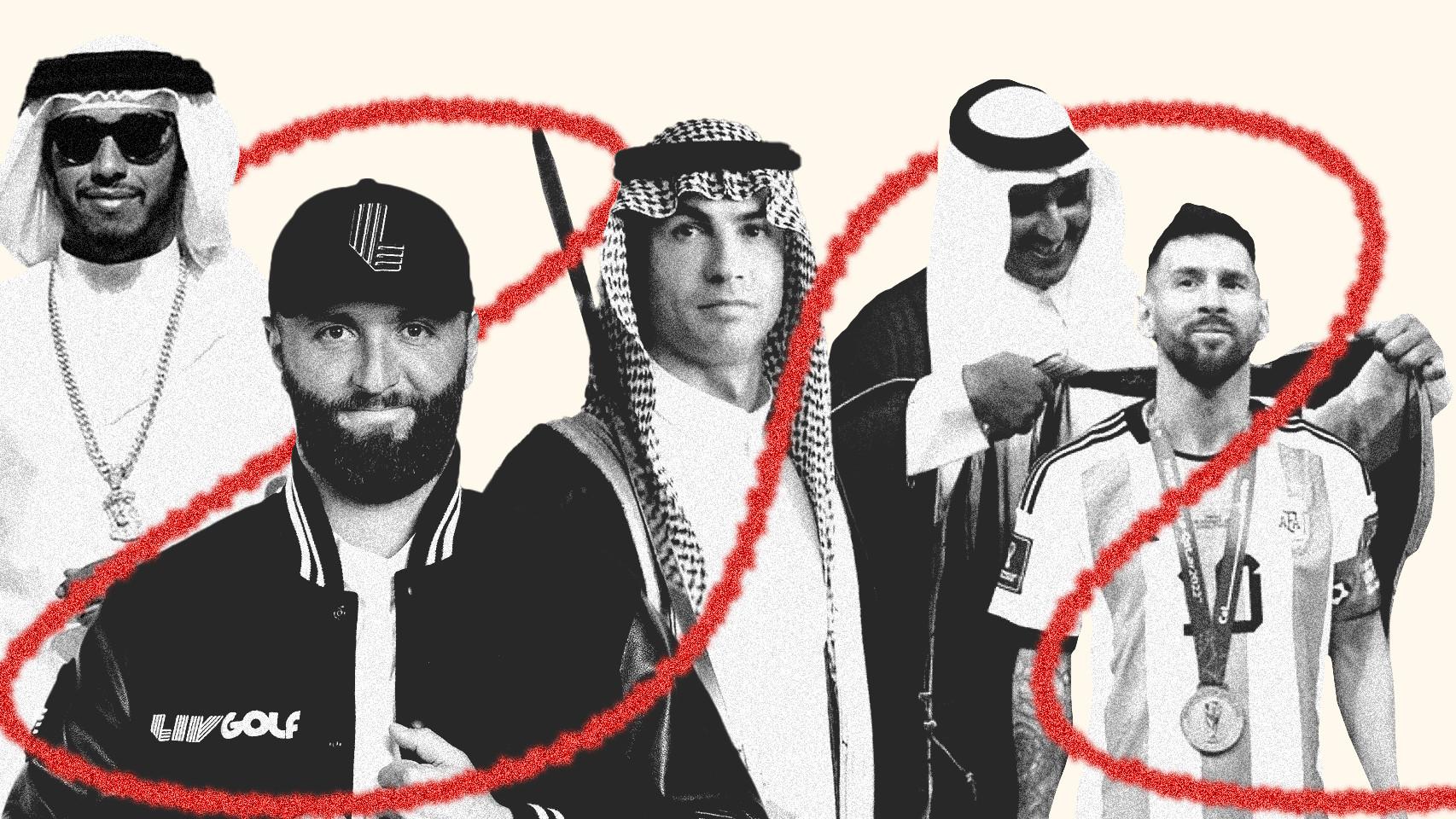 Lewis Hamilton, Jon Rahm, Cristiano Ronaldo, Tamin bin Hamad al Thani y Leo Messi