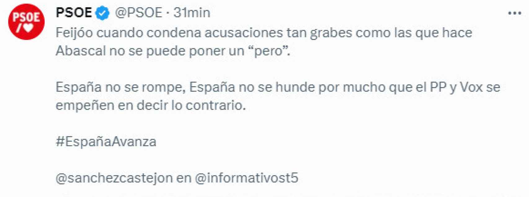 Tuit del PSOE con la falta de ortografía