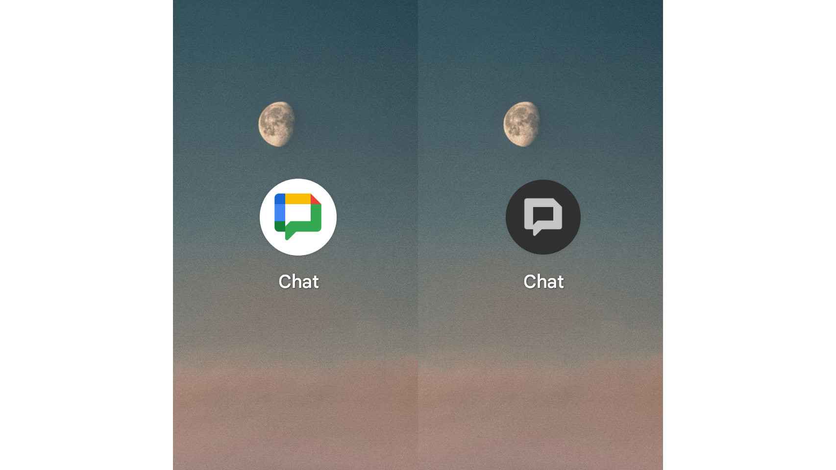 El nuevo icono de Google Chat (izq) y en su versión monocromática (der)