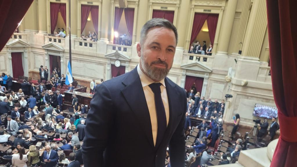 El líder de Vox, Santiago Abascal, este domingo en Buenos Aires.