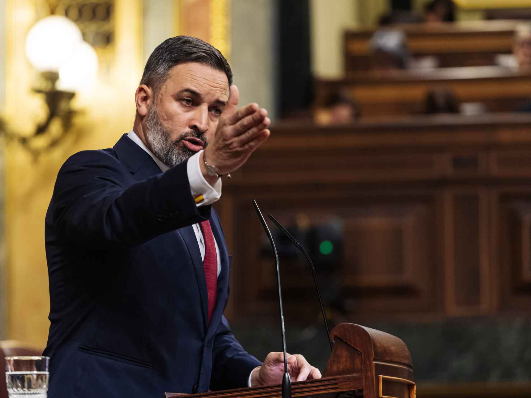 El líder de Vox, Santiago Abascal, este martes en el Pleno del Congreso.